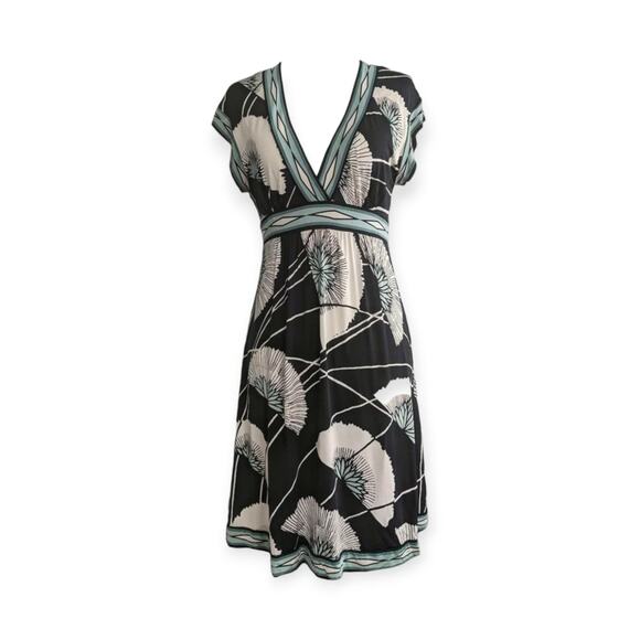 y2k stretchy surplice fan flower print midi dress - Picture 1 of 5